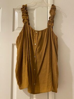 Bobeau Mustard Ruffle-Strap Button Front Tank